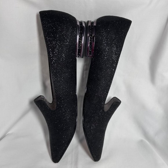 Adrianna Papell Taylor Jimmy Net Black Metallic Fabric Pointed Toe Slip On Flats - Picture 7 of 16